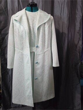 Vintage 1960s Charles Carroll Geometric Jacquard Belted Dress & Peacoat Set